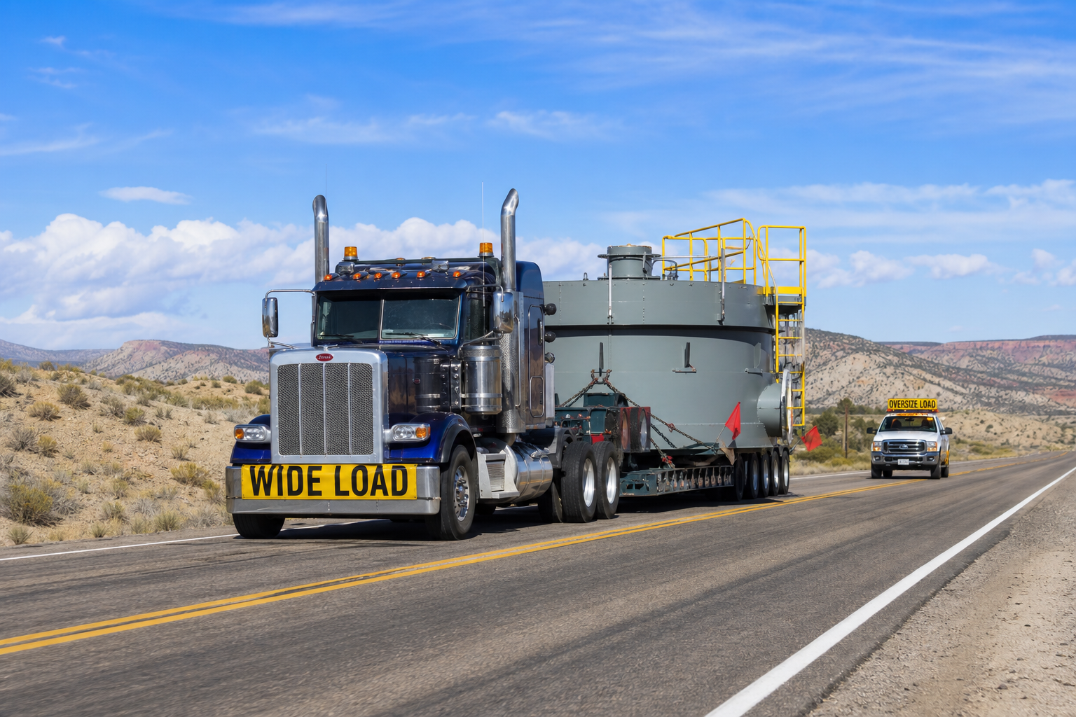 Oversize load semi truck on a New Mexico highway